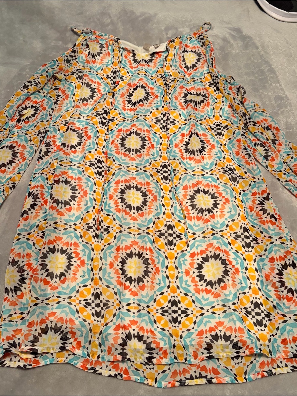 Tacera Multicolor Cold-Shoulder Geometric dress